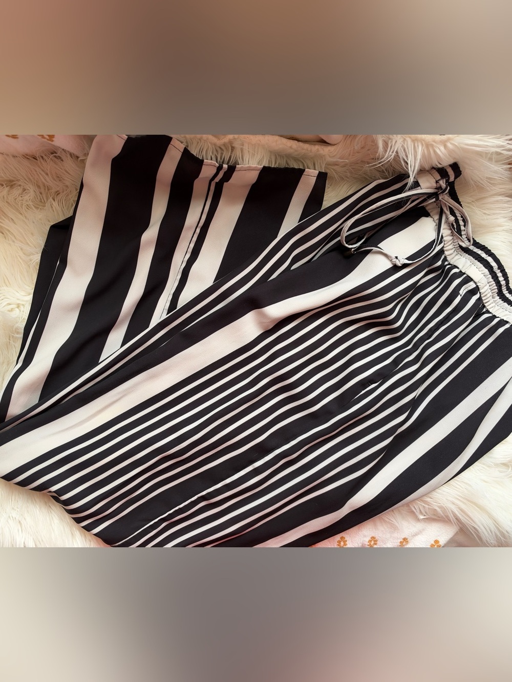 H&M Black and White Wide Leg Striped Pants